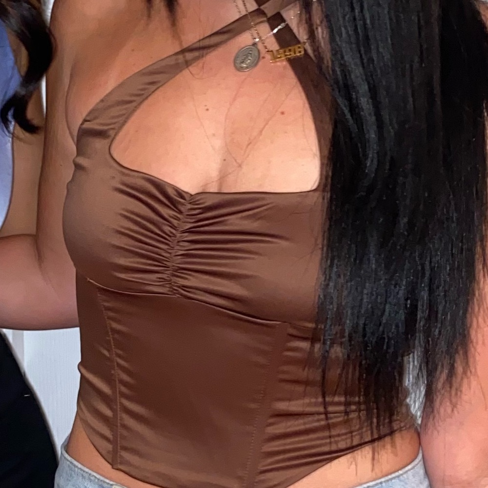Brown satin crop top